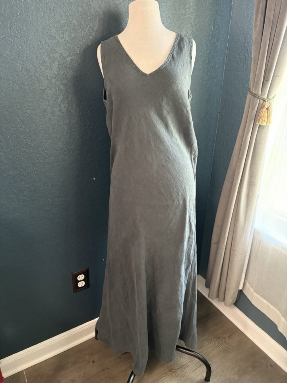 Match Point USA 100% Linen Tunic Maxi Dress Sz XL Dark Gray Resortwear Lagenlook